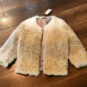 JC Penney A.N.A Faux Fur Jacket Hook & Eye Closure Size LP Statement Neutral
